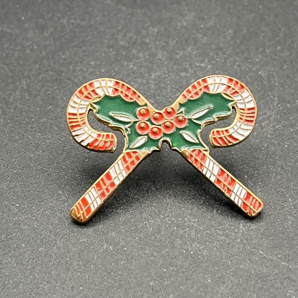 Crossed‎ Candy Canes Christmas Holiday Lapel Hat Pin